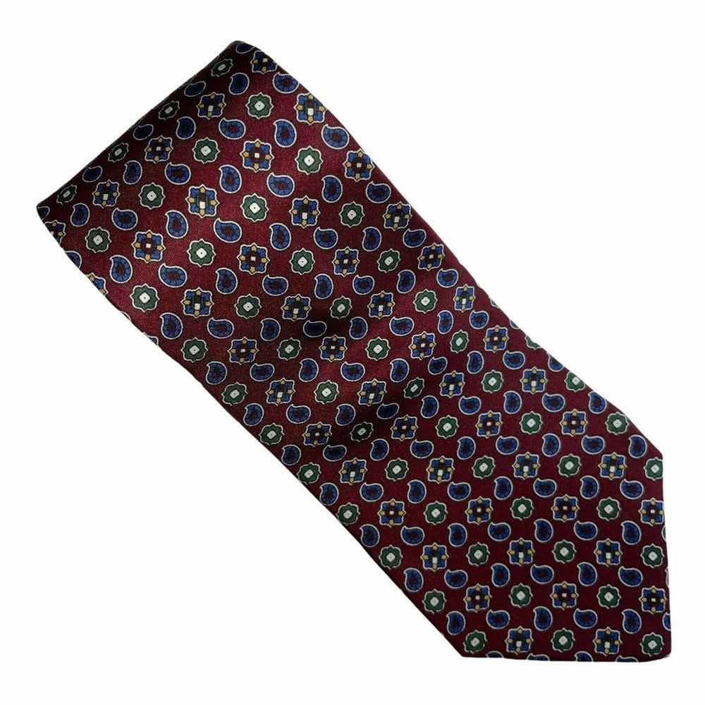 Tommy Hilfiger Red Paisley Geometric Classic Silk Tie Necktie